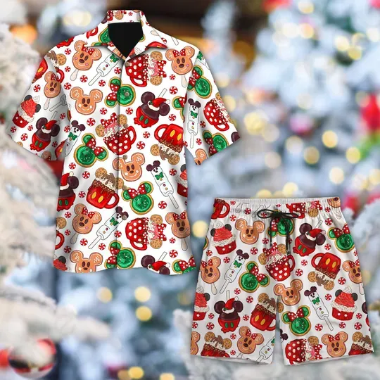 Discover Disney Mickey Ears Christmas Hawaiian Shirt and Short, Mickey Mouse Xmas Button Up Shirt, Mickey Cartoon Holiday Hawaiian Shirt, Magic Kingdom Shirt