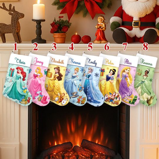 Discover Personalized Princess Xmas Stocking, Christmas Stocking, Ariel Snow White Rapunzel Tiana Elsa Christmas Socks Home Decoration