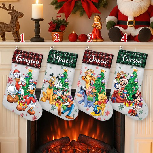 Discover Personalized Mickey & Friends Xmas Stocking, Pooh Christmas Tree Christmas Stockings, Disney Mickey Mouse Christmas Socks Home Decoration