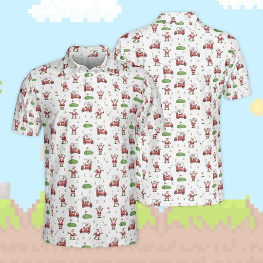 Discover Christmas Golf Polo Shirt Men Women, Santa Golfing Christmas Polo, Santa Golfer Holiday Polo Shirt, Festive Xmas Gift For Golf Lovers