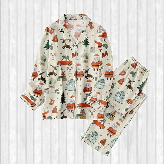 Discover Merry Christmas 2025 Pajamas Set, Santa Clause Candy Canes Women Pajamas, Retro Xmas Party Pajamas For Women Kids, Funny Holiday Gifts