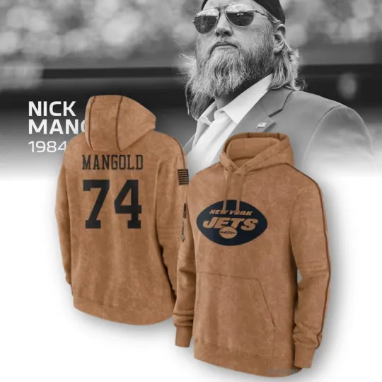 Nick Mangold #74 NY Jets Vintage Brown Tribute Hoodie