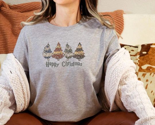 Discover Happy Christmas Embroidered Sweatshirt|Cozy Holiday Sweater|Magical Winter Gift|HP Christmas Tree| Wizard Christmas Tree|Gift for Her or Him
