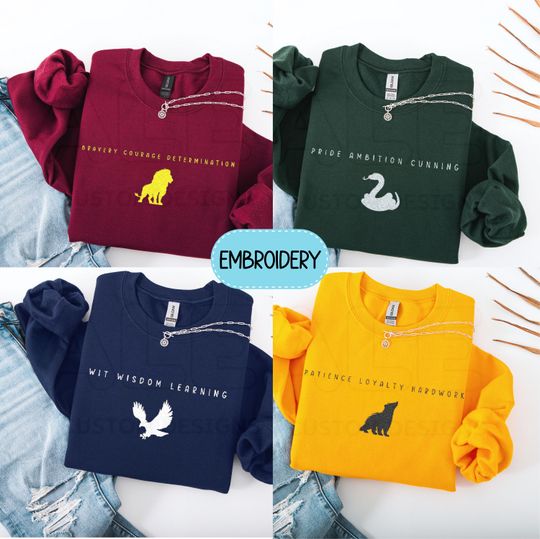 Discover Embroidery Wizarding School House Sweatshirt, HP House Sweater, Universal Vacation Sweater, Wizard World Gift, Wizard House Alumni Sweater
