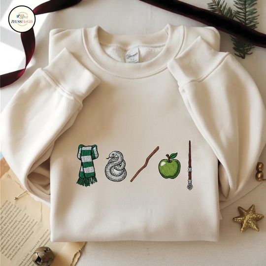 Discover Wizard Movie Icon Embroidered Sweatshirt, Wizard School Alumni Embroidered Sweater, Magic Embroidered T-shirt, Gift For Booklover Fan ESS796