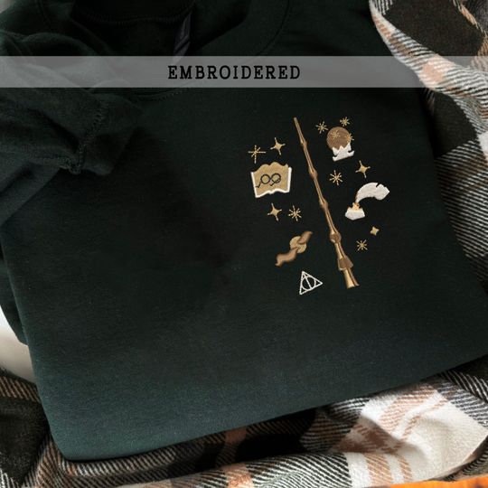 Discover Wizard Wand Shop Embroidered Sweatshirt, Wizard Hoodie, Universal Trip Sweater, Wizard Book Shop, Gift For Fans Harry, Bookish Pullover