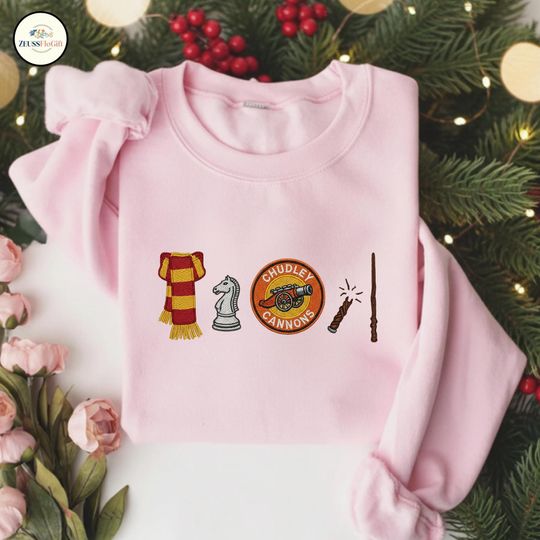 Discover Wizard Icons Embroidered Sweatshirt, Magical Book Lover Crewneck, Wizard School Embroidered Shirt, Wizard Movie Embroidered Hoodie ESS798