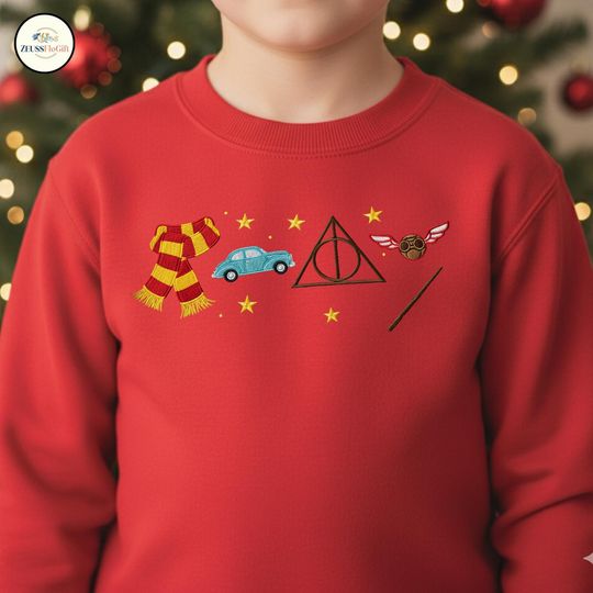 Discover Wizard Icons Embroidered Sweatshirt, Magical Book Lover Crewneck, Wizard School Embroidered Shirt, Wizard Movie Embroidered Hoodie ESS802