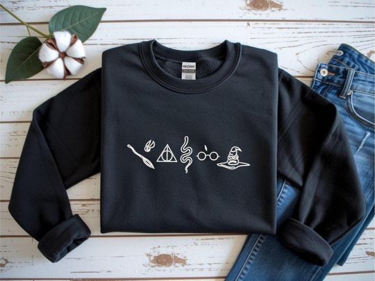 Discover Wizard-Inspired Embroidered Sweatshirt | Magical Cozy Crewneck | Gift for Book Lovers | Fantasy-Inspired Apparel, Potter head Sweater