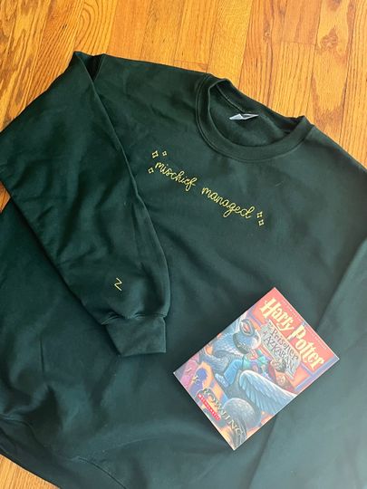 Discover mischief map lighting bolt book inspired hand embroidered sweatshirt!
