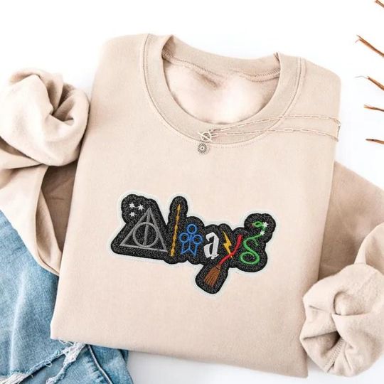 Discover Always Wizard Embroidered Sweatshirt, Magic Symbol Crewneck, Wizard School, Fantasy Friendship, Gift for Harry Fan, Gift For Her ESJ1023