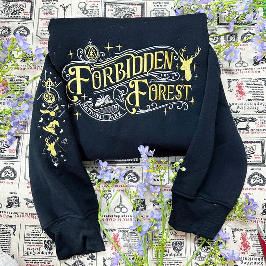 Discover Embroidered Forbidden Forest Sweatshirt: National Park Wizard Hoodie