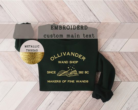 Discover Custom Wand Shop Embroidered Sweatshirt, Wizard Book Shop, Magical School, Bookish Tee, Book Reading Magic Hoodie, Ollivander Sweater