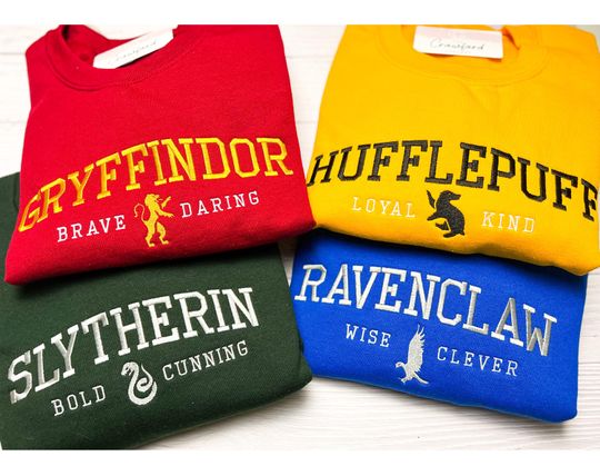 Personalised Magic Wizard Embroidered Sweatshirt, Hogwarts Houses Embroidered Sweatshirt, Hogwarts Wizard Embroidered Hoodie, Lover Hogwarts
