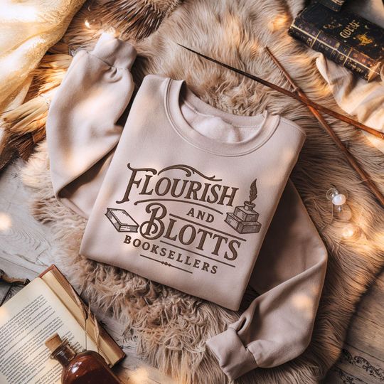 Discover Flourish and Blotts Embroidered Sweatshirt, Wizard Shirt, Magic School Shirt Wizard School Shirt, Potterhead Gift, Wizard Movie Fan Gift