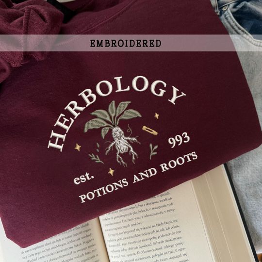 Discover Embroidered Herbology Sweatshirt, Botanical Shirt, Wizard Book Shop, Reading Sweater, Herbology Plants Sweatshirt, Witchcraft School Hoodie