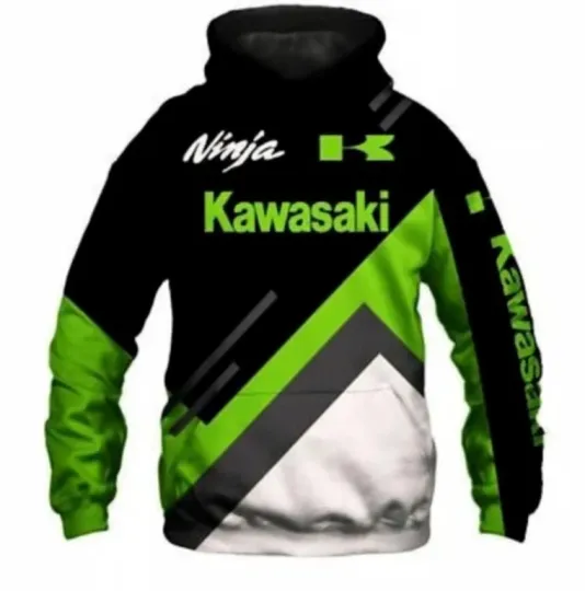 Discover Hoodie 3D Team Motobike All Over Printed For Gift Full Size Kawasaki Green Black