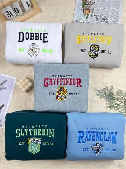 Lover Hogwarts Wizard Embroidered Sweatshirt, Hogwarts Wizard Embroidered Sweatshirt, Hogwarts House Embroidered Sweatshirt.