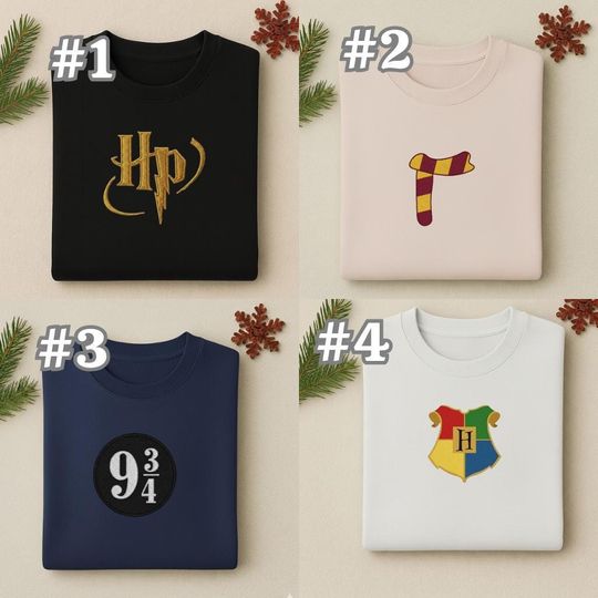 Discover Wizard School Embroidered Sweatshirt  Gold Lightning Logo Crewneck, Magic Academy Inspired Sweater, Gift for Fantasy Fans ESK1172-1175