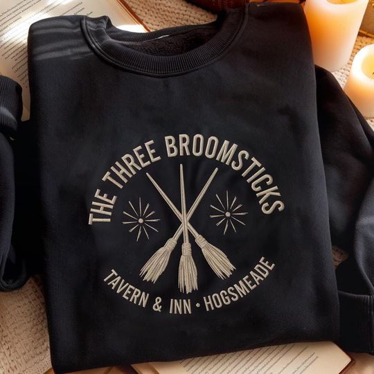 Discover Hogsmeade Three Broomsticks Embroidered Sweatshirt, Wizarding World Attire, Gift for Magical Enthusiasts, Bookworm Shirt, Reading Sweatshirt