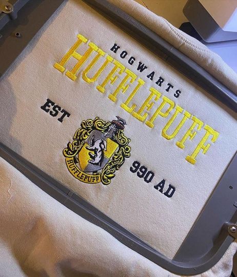 Hufflepuff Wizard House Embroidered Sweatshirt, Harry Potter Embroidered Embroidered Sweatshirt, Hogwarts Wizardry Sweatshirt.