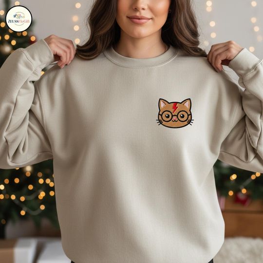 Discover Magical Cats Cozy Unisex Embroidered Sweater, Magic Movie Gift, Shirt for Cat Lover, Hogwart Inspired Tee, Embroidered Wizard Shirt ESS784.L