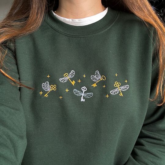 Discover Embroidered sweatshirt Flying keys, custom embroidered shirt, book sweatshirt, bookish sweatshirt, fantasy sweatshirt, wizard sweatshirt