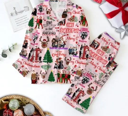 One Direction Merry Christmas Polyester Pajamas Set Pyjamas Sleepwear for Aldult
