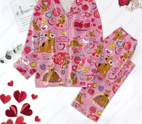 Scooby Doo Valentine Day Happy Hearts Day Pink Pyjama Pajamas Set