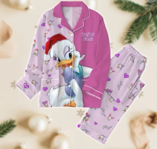 Daisy Duck Christmas Pajamas Set for Adults with Santa Hat