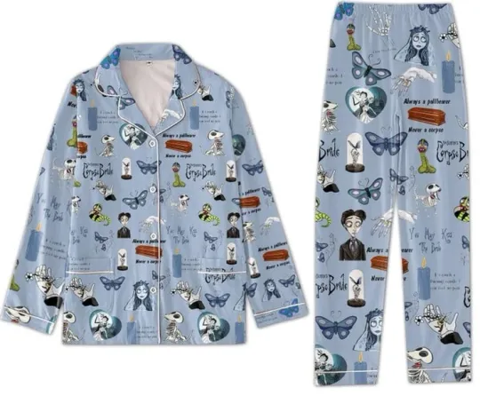 Discover Corpse Bride Tim Burton Pyjama Pajamas Set Light Blue Design