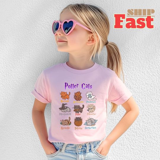 Discover Potter Cats T-Shirt: Funny Wizard Cat Graphic Tee