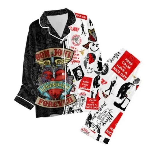 Discover Bon Jovi Button Down Pajamas Set for Adults