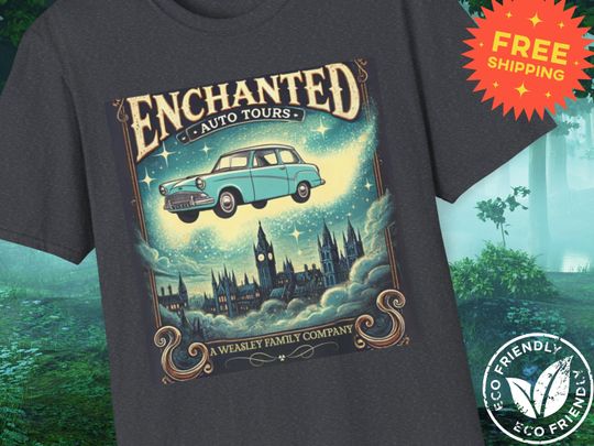Discover Enchanted Auto Tours T-Shirt | Magical Flying Car Shirt | Weasley Family Company | Vintage Wizard Graphic Tee | Fantasy Gift for Magic Fans
