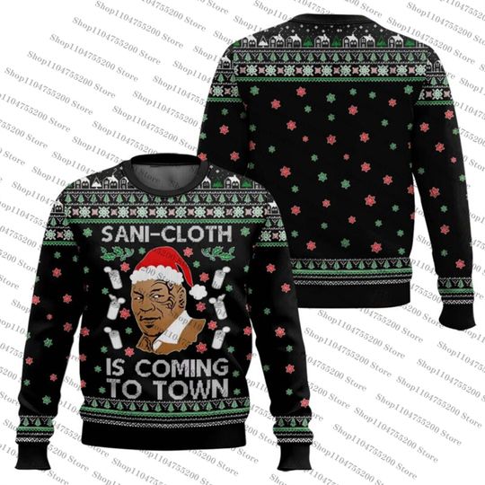 Discover Tyson Christmas Limited Retro Ugly Christmas Sweater Sani-Cloth Playing with the Iron Fist Christmas Hat Sweatshirt Pullover