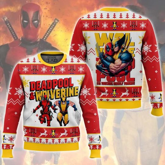 Marvel Deadpool And Wolverine Embrace Christmas Ugly Sweater Design Sense Winter Sweater Christmas Gift Festival Atmosphere