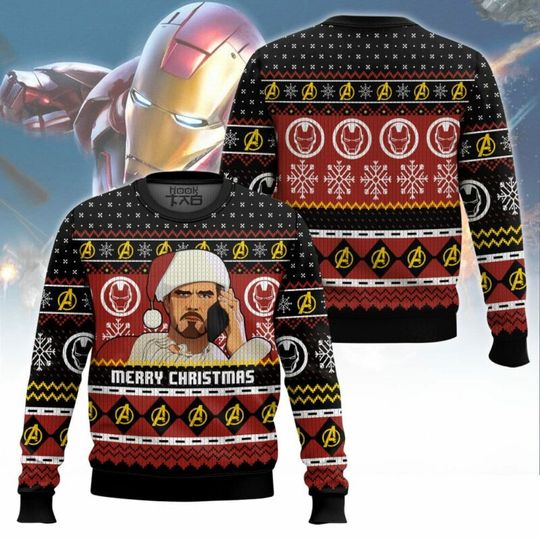 Marvel Iron Man Christmas Ugly Sweater Black Red Gold Christmas Hat Tony Christmas Atmosphere Fashionable And Trendy Outfit