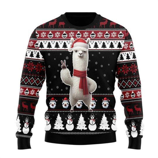 Discover Ugly Christmas Sweater for Women Cute Alpaca Girls Tracksuit Holiday Casual Unisex Winter Clothes for Men Sweaters Pullovers