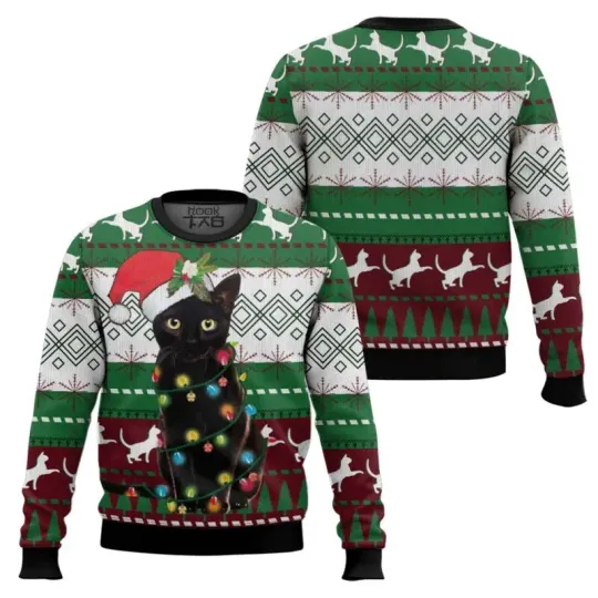 Discover 2025 New Christmas Ugly Sweater Black Arrogant Cat Pulling Joke Humor Christmas Party Friends Gathering Holiday Atmosphere