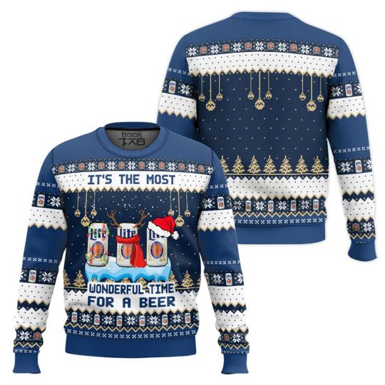 Christmas Ugly Sweater Neutral Round Neck Pullover Beer Enthusiasts Holiday Party Young People Fashion Christmas Elk Beer Print