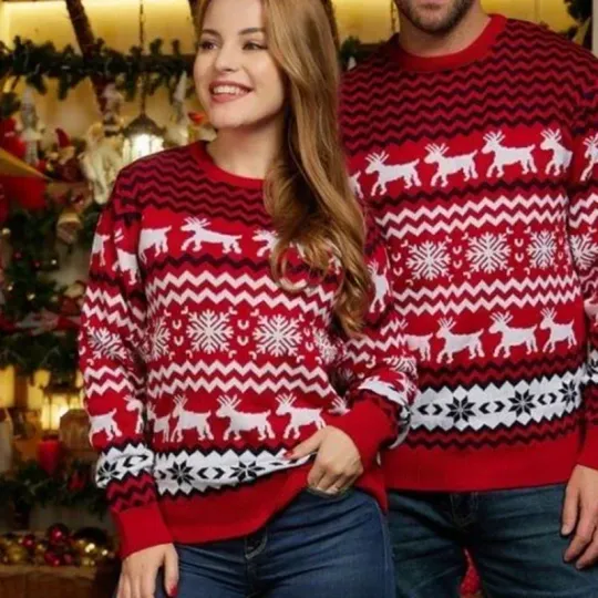 Discover 2025 Winter Women Men Christmas Sweaters Couples Matching Outfits Warm Thick Jumpers Soft Jacquard Knitwear Family Look Pullover