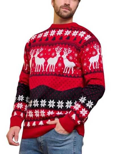 Discover Christmas Jumpers for Women Men Couples Unisex Ugly Sweater Xmas Reindeer Printed Knitted Pullover Santa Holiday Sweatshirt Top