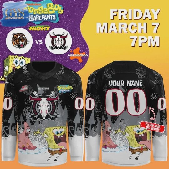 Personalized Red Deer Rebels SpongeBob SquarePants Hockey Shirt Men's Fan Gear