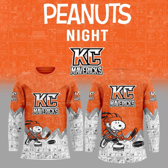 Discover Personalize Kansas City Mavericks 75th Anniversary of Peanuts Hockey Shirt Men's