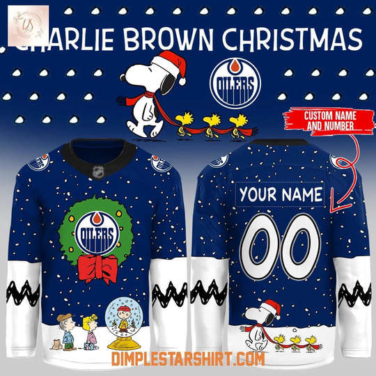 Personalized Edmonton Oilers Cartoon Charlie Brown Christmas Hockey Shirt Men's