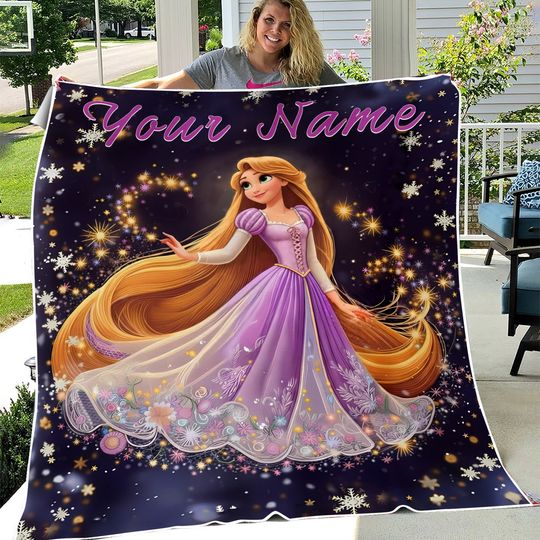 Personalized Rapunzel Princess Tangled Cloudy Hair Sparkle Princess Blanket