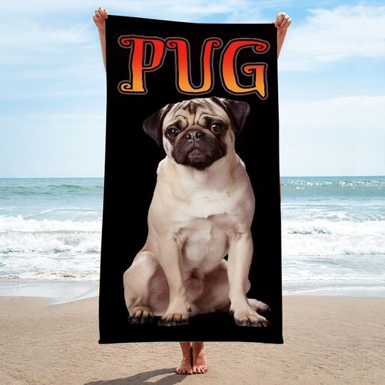 Pug Dog Breed Theme Luxurious Beach Towel - NWT