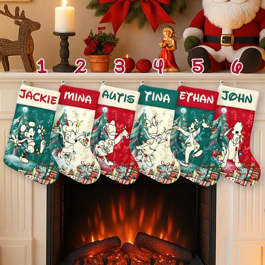 Discover Personalized Mickey And Friends Xmas Stocking, Mickey Mouse Christmas Light Christmas Stockings, Disney Light Christmas Sock Home Decoration