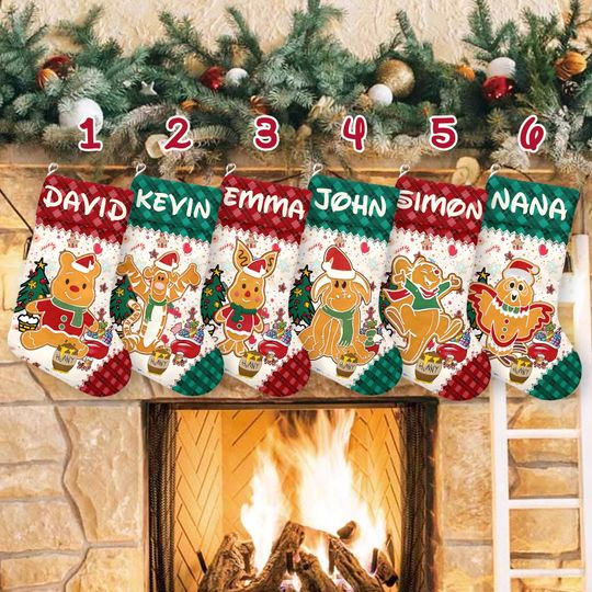 Discover Personalized Disney Gingerbread Pooh And Friends Xmas Stocking, Winnie The Pooh Gingerbread Christmas Family Stockings Home Decoration