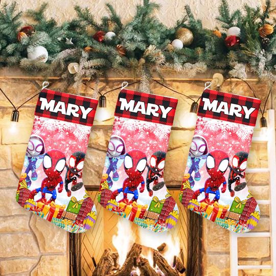 Personalized Spidey And His Amazing Friends Xmas Stocking, Spidey Stockings, Spider Christmas Socks Home Decoration, Custom Name Stockings